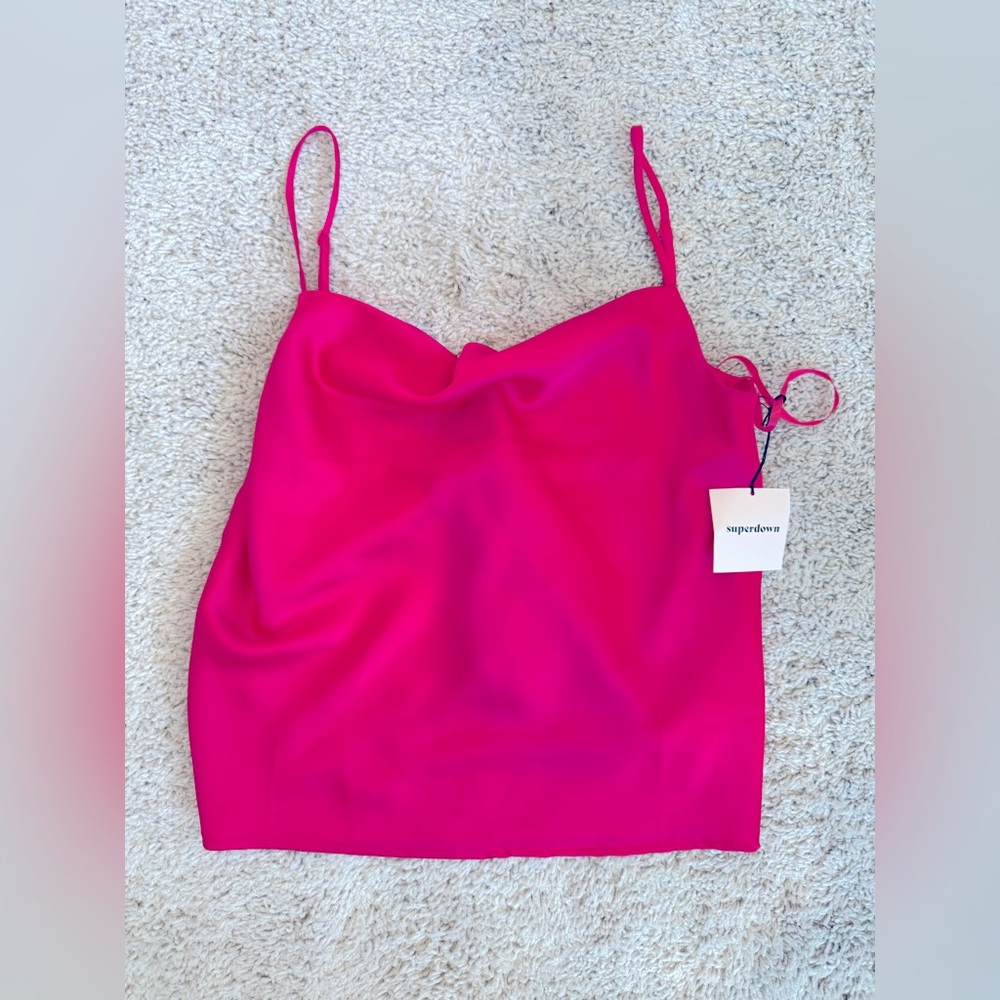 NWT SZ SM fuschia drape front poly cami with scoop back. SPAGHETTI straps